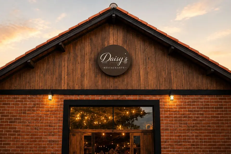 Fachada do Daisy's Kitchen ao entardecer, em São Bento do Sapucaí